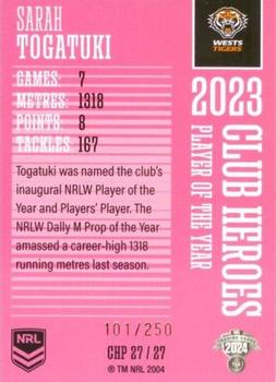 2024 NRL Traders Titanium - Club Heroes Pink #CHP27 Sarah Togatuki Back